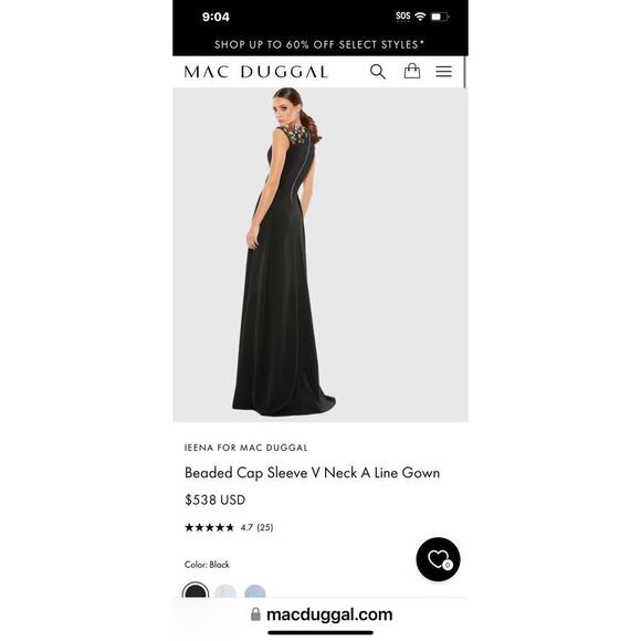 Mac Duggal Beaded V-Neck Cap Sleeve Thigh High Slit A-Line Gown Size 14 NWT - Picture 4 of 11